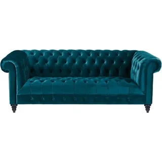 Chesterfield Turkis Samt Couch Luxus Polster Möbel Sofa mit Knöpfen Dreisitzer - Türkis