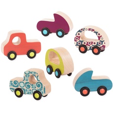 B. toys Holzspielzeug, 6 Spielzeugautos für Babys und Kinder – Bunte Holzautos mit Rädern – Babyspielzeug für Mädchen und Jungen ab 1 Jahr