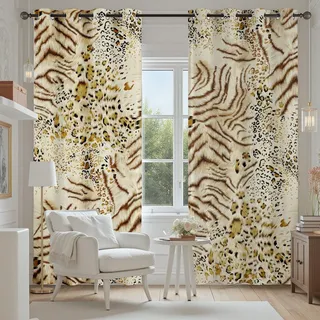 Vorhänge Leopard Zebra Tiger, Vorhang Western Bauernhaus Vintage Blickdicht | Gepard Tiermuster Gardinen mit Ösen, Vorhang 240 cm Lang 2er Set,Verdunklungsvorhänge Schlafzimmer Wohnzimmer