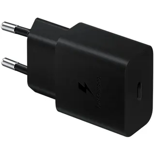 Samsung 15 Watt USB Type-C Schnellladeadapter, Ladegerät mit Datenkabel, Schwarz