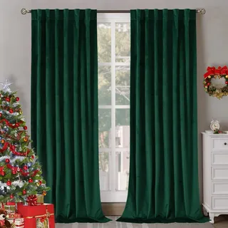 BGment Smaragd Samtvorhänge 228 cm für Schlafzimmer, wärmeisolierte Raumverdunkelungsvorhänge, Sichtschutzpaneele mit Rückenlasche und Stangentasche für Weihnachten/Wohnzimmer, 2er Set, 132 x 228 cm