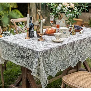 Yaland Spitze Tischdecke im Vintage-Stil Einfarbig Rund oder Rechteckig Tischwäsche Tischtuch Geeignet für Esstisch, Couchtisch, Hochzeit, Küche, Outdoor 1 Stück LxB 130x90cm