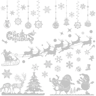 WandSticker4U®- [8 Bögen] XXL Fensterbilder Weihnachten selbstklebend MERRY CHRISTMAS weiß I Weihnachtsdeko Fenster Kinderzimmer Fenstersticker Winter Schneeflocken wiederverwendbar groß