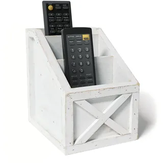 Barnyard Designs Rustikaler Vintage-Schreibtisch-Organizer aus Holz, Fernbedienungen, Caddy für Schreibtisch, Bürobedarf, Schreibtischzubehör, Halter, Weiß, 17 x 16,5 cm (weiß/weiß)