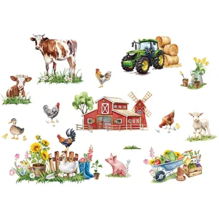 FUFUQUARE Wandtattoo Bauernhof Tiere Wandaufkleber Pferde Kuh Huhn Hahn Traktor Wandsticker Küche Esszimmer Wohnzimmer Wanddeko