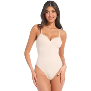 Shaping-Body MAGIC BODYFASHION "Soft Thong Body", Damen, Gr. M, N-Gr, beige (lungo), Stoff, Obermaterial: 80% Baumwolle, 11% Polyamid, 9% Elasthan, eng, V-Ausschnitt, Bodys Shaping-Body, schmale, verstellbare Träger