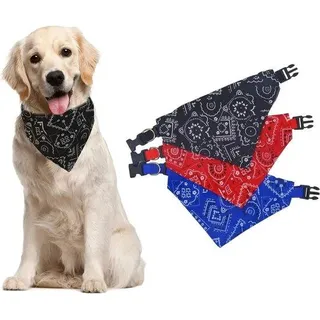 Unyqoos® Hunde-Bandana 3er-Set – dreieckige Halstücher aus Polyester, verstellbar mit Schnalle, Boho-Blumenmuster, Gr. L für kleine & mittelgroße Hunde (35–58 cm) - Rot, Blau, Schwarz