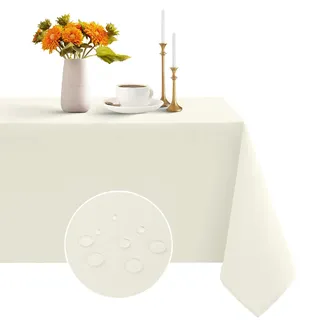 Romanstile Tischdecke beige 140x140 cm Outdoor abwaschbar quadratisch wasserabweisend Tischtuch Table Cloth Tischwäsche Deko für Geburtstag,Party,Garten,Frühling,Sommer,Terrasse,Hochzeiten,Ostern