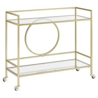 BELIANI Servierwagen Transparent und Gold Glas rechteckig mit Rollen Metallgestell glamourös moderne Ablagemöglichkeit für Küche Terrasse Wohnzimmmer - Gold, Transparent