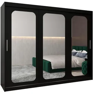 Möbel Kryspol Schwebetürenschrank 200/250/62 3-türig , Schwarz , Holz , Nachbildung , 9 Fächer , 250x200x62 cm , Schlafzimmer, Kleiderschränke, Schwebetürenschränke