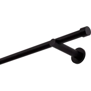 Gardinenstange Schwarz Matt stabile Vorhangstange 19 mm mit Endstück Kappe einfache Montage, Montageort: Wand, 1-läufig, 120 cm - Schwarz
