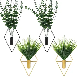 Weskjer 4PCS Hängende Blumentöpfe mit Kunstpflanzen Metall Wandvase Blumentopf Wand für Innen Moderne Geometrische Hängeampel für Wohnzimmer Wohnung Büro Wanddeko