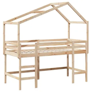 Hochbett mit Leiter und Dach 90x190 cm Massivholz Kiefer - Braun, Bunt