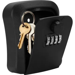 Welsberg Schlüsselkasten, Schlüsseltresor, Schlüsselbox mit 4-stelligem Zahlencode für außen und innen, Sicher, Zahlenschloss, Wandmontage, Schwarz