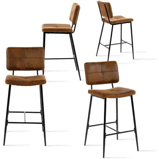 MEUBLE COSY Barhocker 4er Set Barstuhl Sitzhöhe 75 cm mit Lehne und Fußstütze aus Wildleder Tresenhocker Bistrohocker für Bar Bistro Café Küche, Industriell, Braun