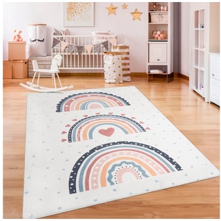 Paco Home Kinderteppich »Eliz 392«, rechteckig, 12 mm Höhe, Kurzflor, Spielteppich, Patchwork-Muster, Motiv Punkte & Regenbogen bunt