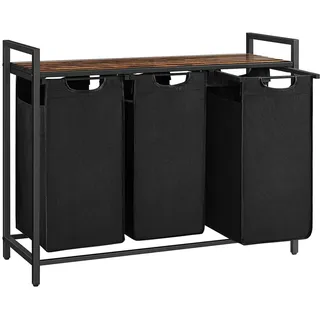 VASAGLE Wäschesammler 3 Fächer und Ablage 92,5 x 33 x 72 cm Braun-Schwarz 114 l