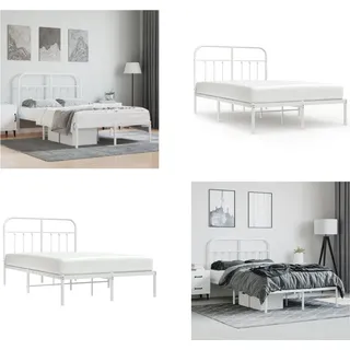 vidaXL Bettgestell mit Kopfteil Metall Weiß 120x200 cm - Bettgestell - Bettgestelle - Bettrahmen - Bett - Weiß