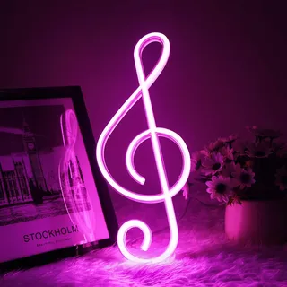 AOOTE Musik Leuchtreklame, Musiknoten Neonlicht, USB und Batterie betriebene LED Neonschilder für Wanddekor, Bar, Musik Party, Studio (Rosa)