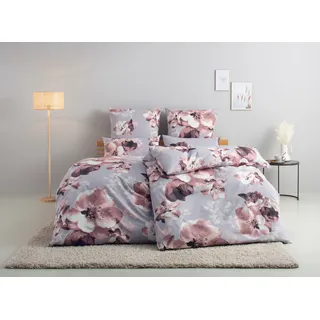 Home Affaire Bettwäsche HOME AFFAIRE "MELINA", grau, B/L: 135cm x 200cm, 1 Stk., 1 Stk., Renforcé, B/L: 40cm x 80cm, 2 Stk., Renforcé, Obermaterial: 100% Baumwolle, Bettwäsche, Bettwäsche, florale Bettwäsche mit Reißverschluss, ab Gr. 135x200 cm