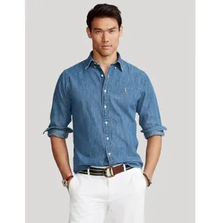Polo Ralph Lauren für Herren. 710792043001 Custom Fit Denim Hemd blau (L), Lässig, Baumwolle, Langarm, Marine