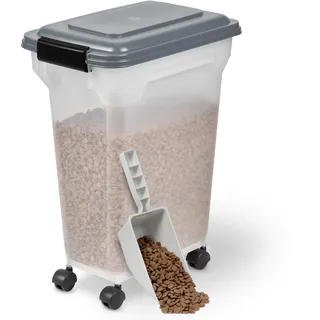 Iris Ohyama Hundefutter Aufbewahrung mit Rollen, 20L/7.5kg, Grau, Luftdichte Futterbox, Trockenfutter, Futterbehälter, Für Hunde, Katzen, Tierfutterbehälter, Schaufel, BPA-frei, Futtertonne, ATS-M