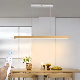 LED Pendelleuchte esstisch holz Dimmbar, Moderne Hängelampe mit Fernbedienung, Linear Design Hängeleuchte Esstisch lampe, 36W Esszimmerlampe hängend höhenverstellbar für Esszimmer Küche Büro, L100CM