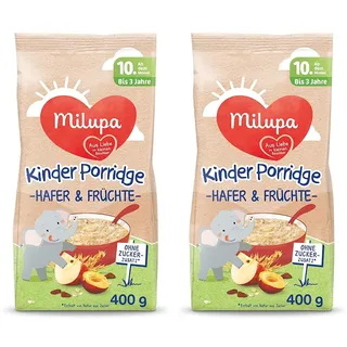 Milupa Kinder-Porridge – Hafer- & Früchtebrei ab dem 10. Monat bis 3 Jahre, Babynahrung, 1x 400 g (Packung mit 2)