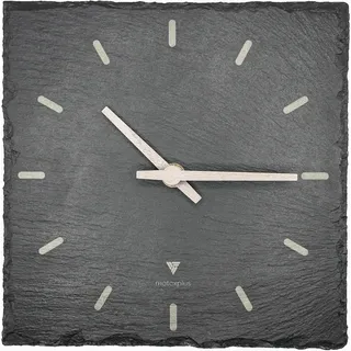 matoxplus Wanduhr aus Echtem Schiefer – Lautlos & Quadratisch – Naturstein Uhr 20x20 cm für Wohnzimmer & Büro (Schiefer Dunkelgrau – Hellgraue Zeiger)