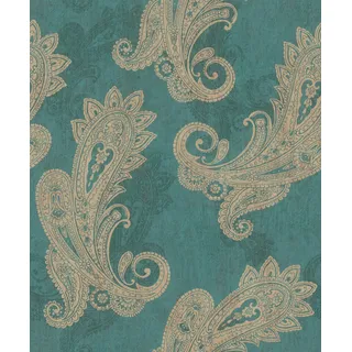 Rasch Textil Rasch Vliestapete Petrol Gold Metallic Paisley Ornament Floral 746457