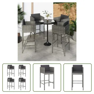 The Living Store Barhocker 4 Stk. mit Kissen Grau Poly Rattan - Grau