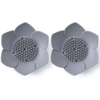 Japanische Blumen-Seifenschale aus Silikon - Packung mit 2 Seifenhaltern (grau)