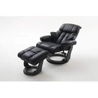 InnoSeat Robas Lund Relaxsessel Calgary mit Hocker, bis 130 kg belastbar, drehbarer Fernsehsessel mit Liegefunktion, Echtleder schwarz, Gestell Holz schwarz