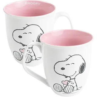 United Labels The Peanuts Tasse Snoopy 280 ml, Rosa Weiß, Kaffeebecher aus Keramik, Kaffeetasse