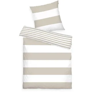 TOM TAILOR Renforcé-Bettwäsche, 80x80 cm + 155x220 cm, 100% Baumwolle/Renforcé, mit Wendemotiv und Markenreißverschluss, SIENA, Beige/Sand, Weiß