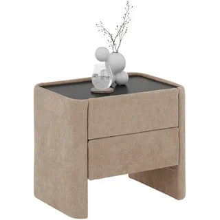 Johann Jakob Nachtkästchen , Schwarz, Beige , Glas, Textil , Uni , 2 Schubladen , 57x49x41 cm , Typenauswahl , Schlafzimmer, Nachtkästchen