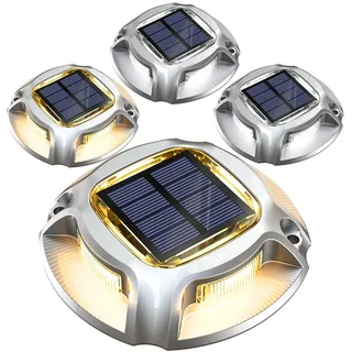 Quntis IP68 Solar Bodenleuchten Außen 4Pack Aluminium Solar Deck lights Outdoor Waemweiß/Kaltweiß, 20 Tonnen belastbar, Wasserdichte Solarlampen Solarleuchten Bodenstrahler für Garten Weg Garage Hof