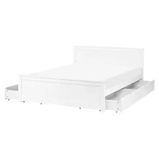 BELIANI Doppelbett Weiß Kiefernholz mit Stauraum 4 Schubladen Lattenrost 140 x 200 cm Fußteil Hohes Kopfteil Schlicht Modern Skandi Design Holzbett - Weiß