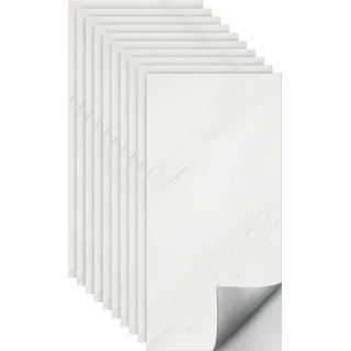 Jayseuw 10x Fliesenaufkleber grau Marmor, 60 x 30 cm, Küchenrückwand, Selbstklebende Fliesen, Klebefliesen Küche Wandpaneele für Wanddeko Schlafzimmer Wohnzimmer, Weiß - Weiß
