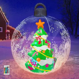 Leuchtender PVC Aufblasbarer Weihnachtsball, 60 cm Outdoor Aufblasbare Weihnachtskugel,Beleuchteter Aufblasbarer Weihnachtsball Mit Handpumpe,HäNgende KüNste Terrassen Decorations (Weihnachtsbaum)