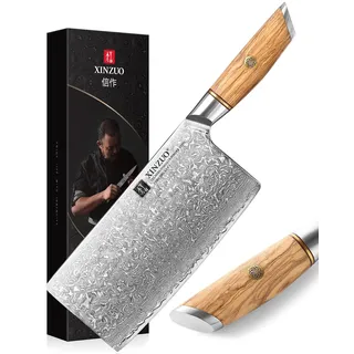 XINZUO 19cm Hackmesser, 73 Schichten Damaststahl Pulverstahlkern Hackbeil Chinesisches Kochmesser Multifunktions Chefmesser Fleischmesser -mit ergonomischer Olivenholz Griff -Lan Series