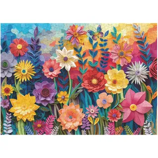 Bunte Blumen-Puzzles für Erwachsene, 1000 Teile, Papierquilling-Pflanzen-Puzzle, Blumen- und Schmetterlingskunst-Puzzle, Frühlings-Foral-Garten-Puzzle, herausfordernde Puzzles für Erwachsene