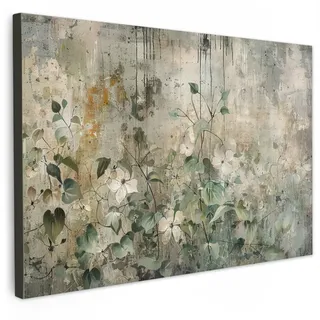 MuchoWow Leinwandbild Blumen - Blätter - Abstrakt - Modern Wanddeko 90x60 cm , Grau , Textil , Kiefer , Rechteckig , 90x60 cm , FSC 100% , gerahmt , Bilder & Rahmen, Bilder, Leinwandbilder