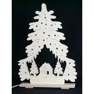 Schwibbogen Weihnachtstanne mit Haus im Winter Größe =36x43cm NEU Lichterbogen