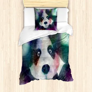 ABAKUHAUS Psychedelisch Mantele, Psychedelische Panda, Milbensicher Allergiker geeignet mit Kissenbezügen, 135 cm x 200 cm - 80 x 80 cm, Grau weiß