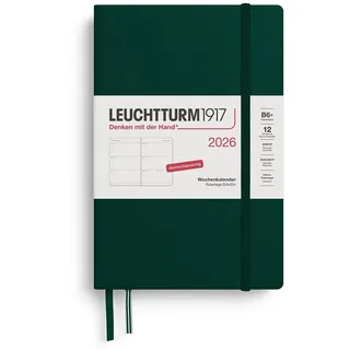 Leuchtturm1917 372538 Wochenkalender Paperback (B6+) 2026, 12 Monate, Forest Green, Deutsch