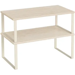 SONGMICS Gewürzregal, 2er Set Küchen-Organizer, Küchenregal, Schrank-Organizer Küche, erweiterbar, kleines Regal, stapelbar, Metall und Holzwerkstoff, travertinbeige-cremeweiß KCS025L01