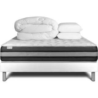 Komplettpaket Bett - Matratze 160x200 cm + Boxspringbett mit Lattenrost (im Set) + 2 Kopfkissen + Bettdecke - Vitalspring Zen