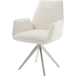 DeLife Esszimmerstuhl Zoa-Flex Bouclé Weiß Kreuzgestell kantig Edelstahl Taschenfederkern