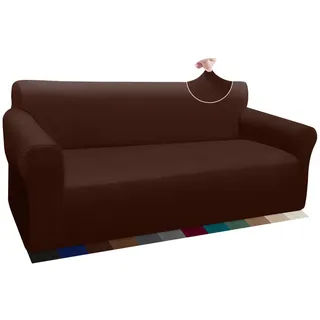 Granbest Thick Sofabezug Stylish Pattern Sofaüberzug für Sofa Stretch Elastische Jacquard Sofahusse Couchhusse mit Armlehne für Wohnzimmer Anti-Rutsch(3 Sitzer, Schokolade)